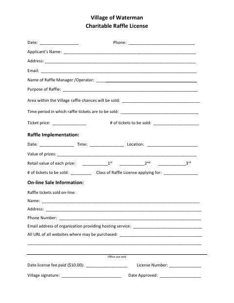 First page of the Charitable Raffle License Application