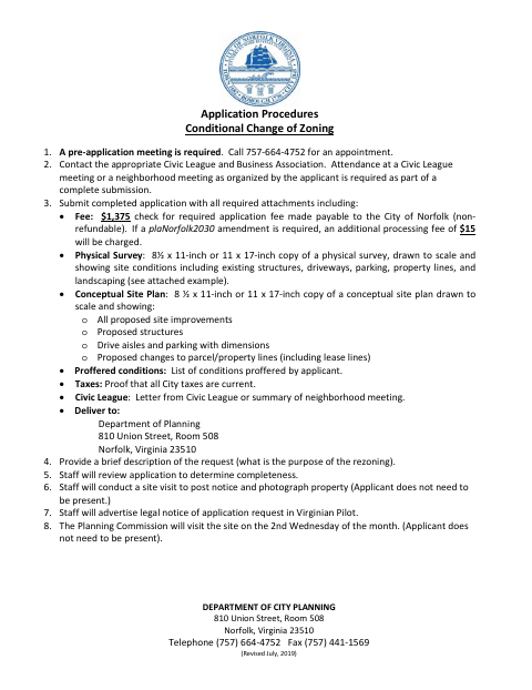First page of the Conditional Change of Zoning Application