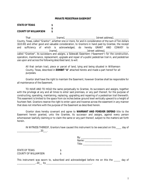 First page of the Private Pedestrian Easement