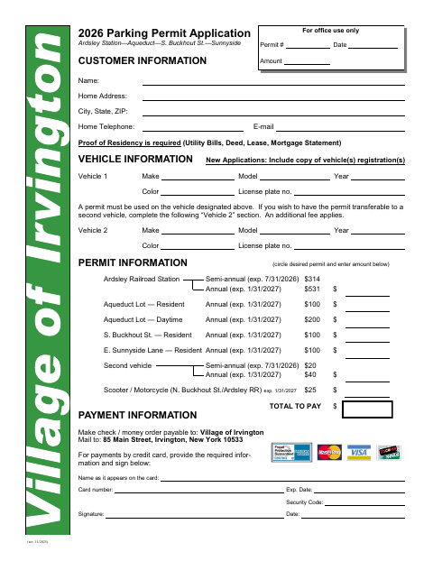 First page of the 2026 Parking Permit Application