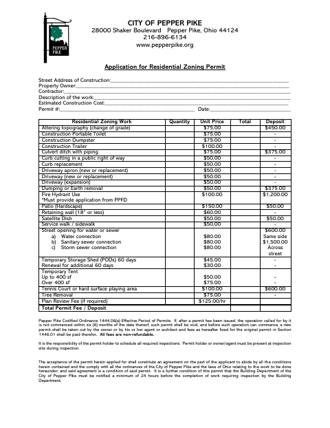 First page of the Residential Zoning Permit