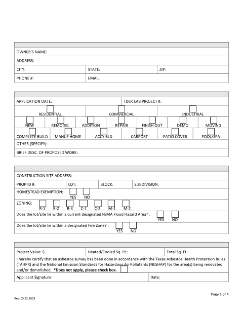 First page of the Building Permit Application
