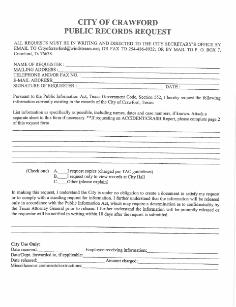 First page of the Public Records Request Form