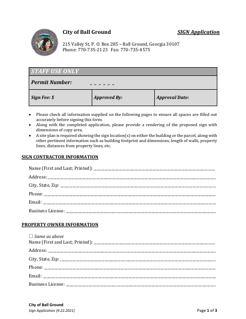 First page of the Sign Application