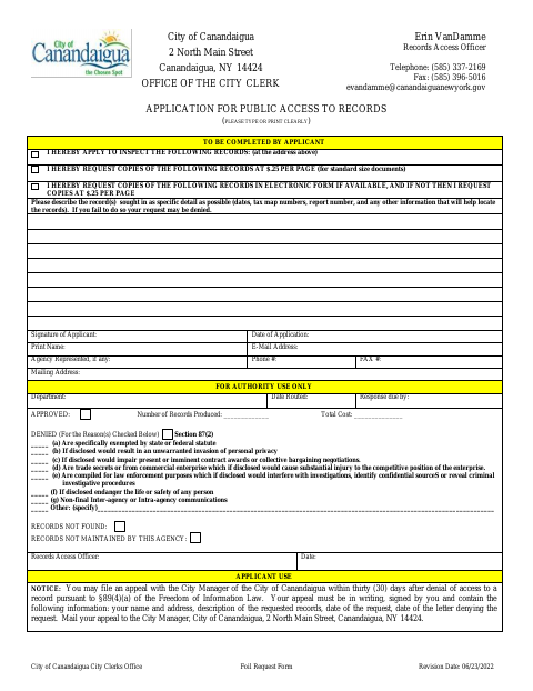 First page of the Application for Public Access to Records