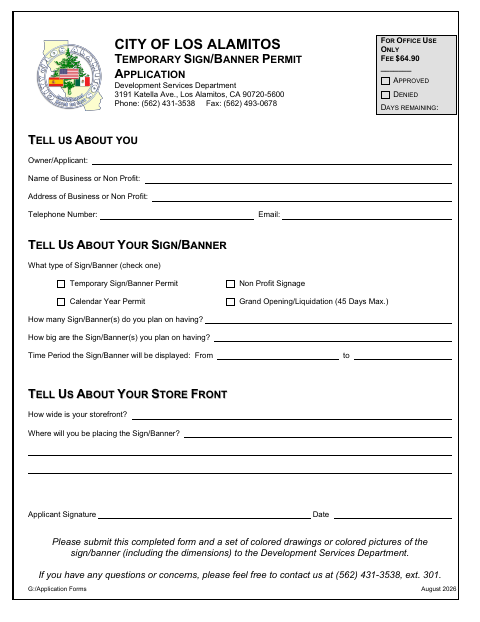 First page of the Temporary Sign Application