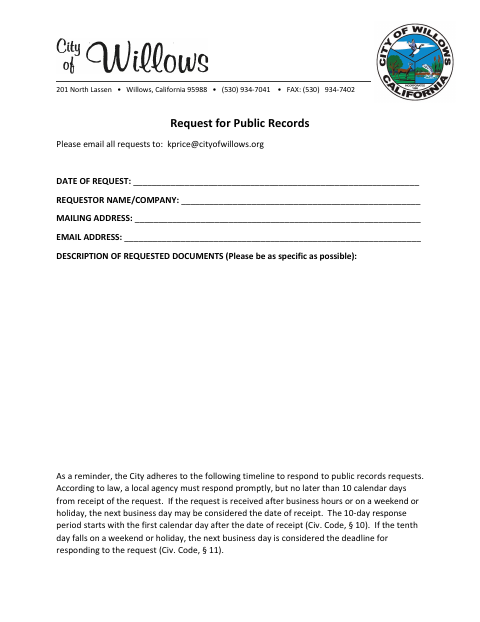 First page of the Request for Public Records
