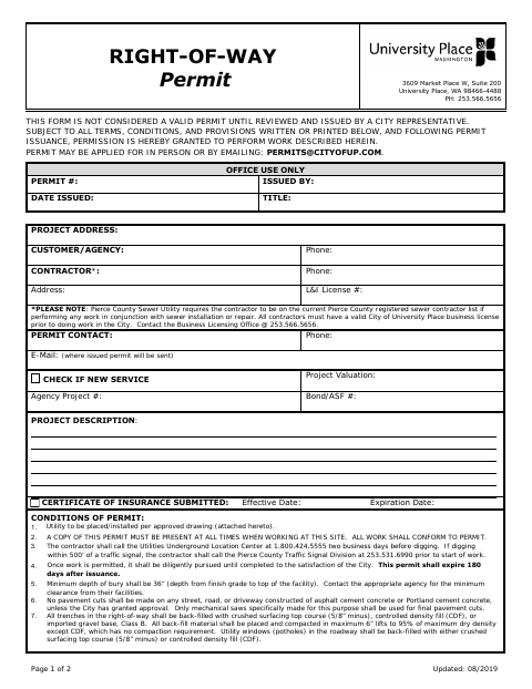 First page of the Right-of-Way Permit Application