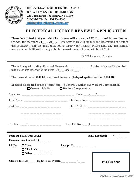 First page of the Electrical License Renewal Application