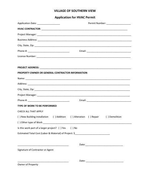 First page of the Residential HVAC Permit Application