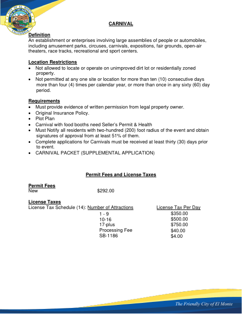 First page of the Carnival Permit Application and Questionnaire