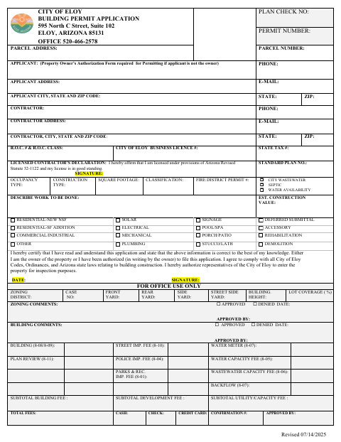 First page of the Building Permit Application