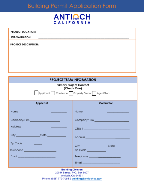 First page of the Building Permit Application Form