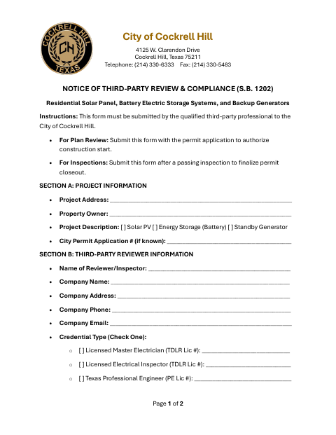 First page of the Third-Party Review and Compliance Notice