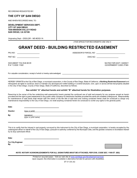 First page of the Grant Deed - Building Restricted Easement