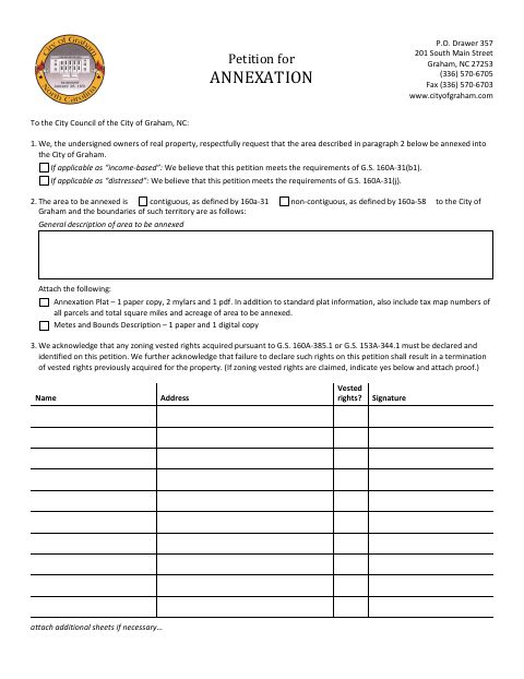 First page of the Petition for Annexation