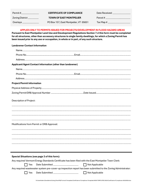 First page of the Certificate of Compliance
