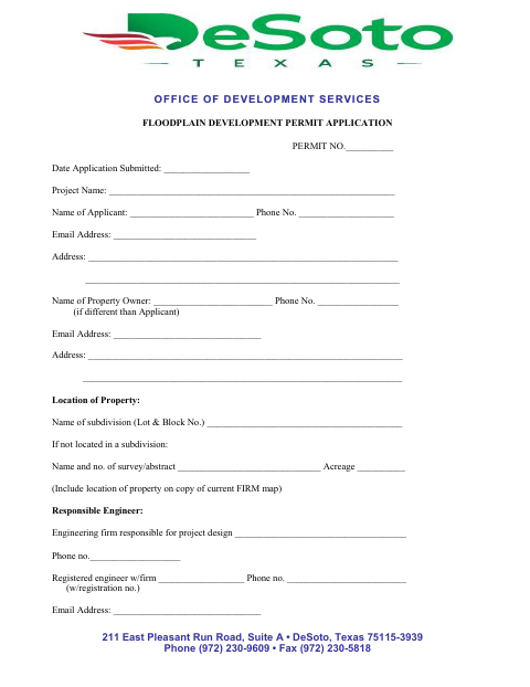 First page of the Floodplain Development Permit Application