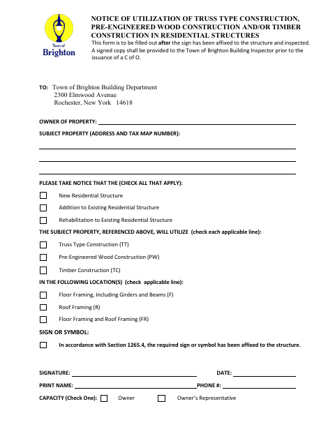 First page of the Notice of Utilization of Truss Type Construction in Residential Structures