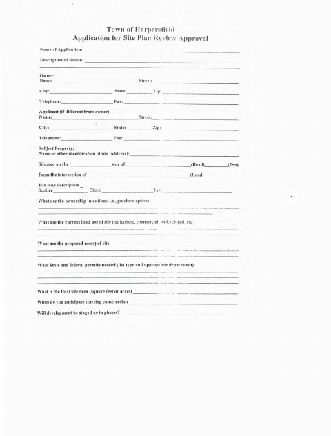 First page of the Site Plan Review Approval Application