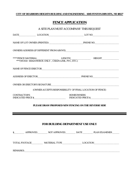 First page of the Fence Application