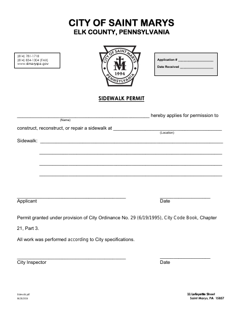 First page of the Sidewalk Permit