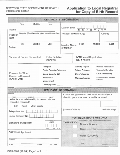 First page of the Birth Certificate Copy Application