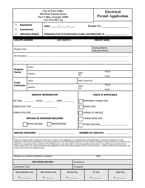 First page of the Electrical Permit Application