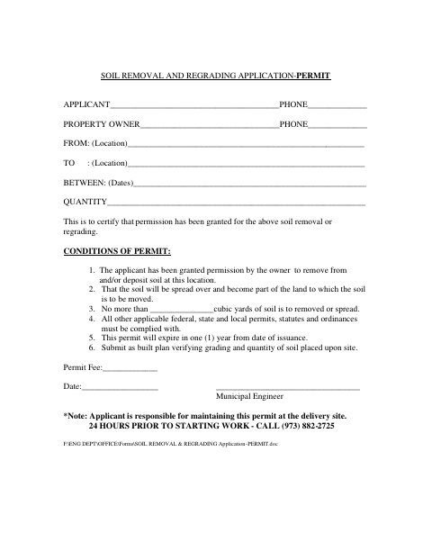 First page of the Soil Removal and Regrading Application-Permit