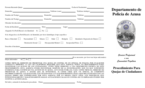 First page of the Police Complaint Form (Spanish)
