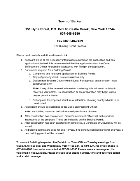 First page of the Building Permit Application