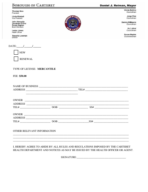 First page of the Mercantile License