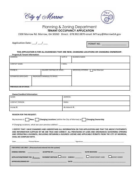 First page of the Tenant Occupancy Application