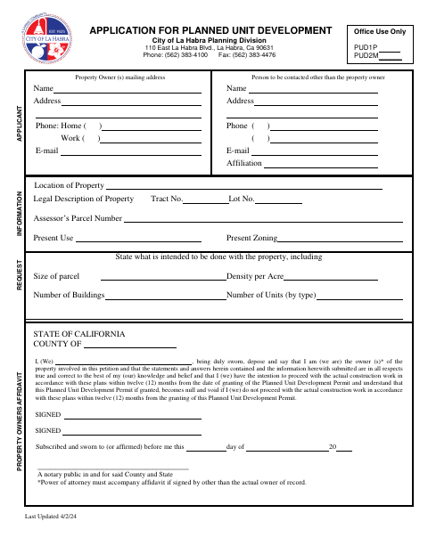 First page of the Application for Planned Unit Development