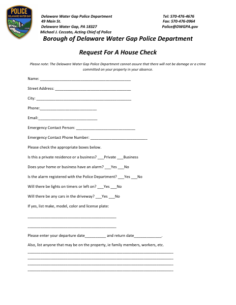 First page of the Request for a House Check