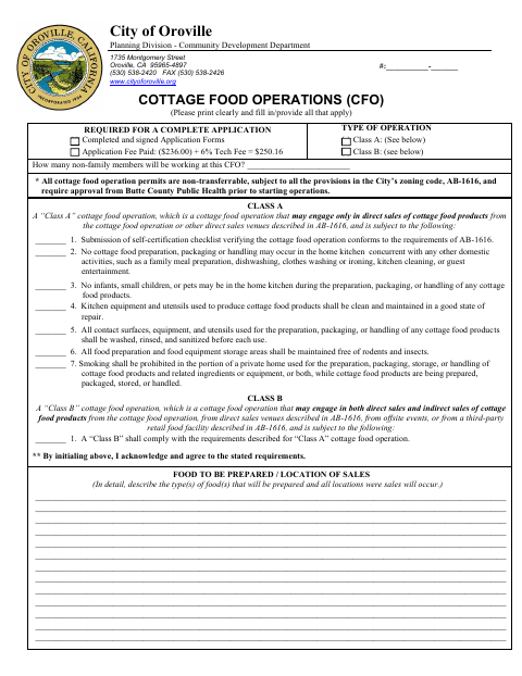 First page of the Cottage Food Operations