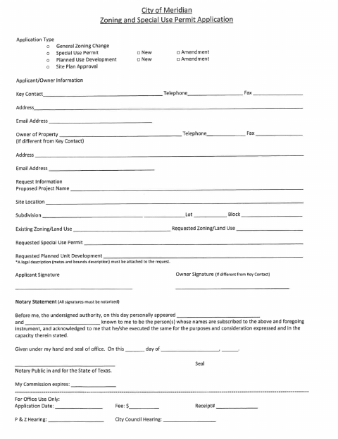 First page of the Zoning and Special Use Permit Application