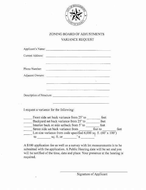 First page of the Zoning Board of Adjustments Variance Request