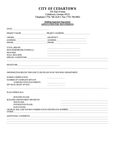 First page of the Sign Permit Application