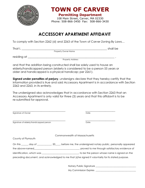 First page of the Accessory Apartment Affidavit