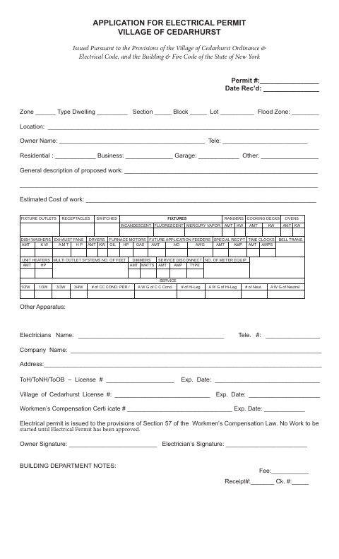 First page of the Application for Electrical Permit
