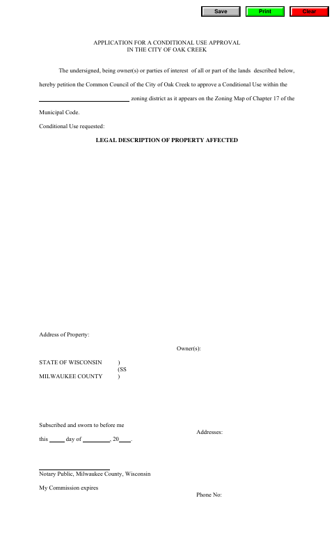 First page of the Conditional Use Application