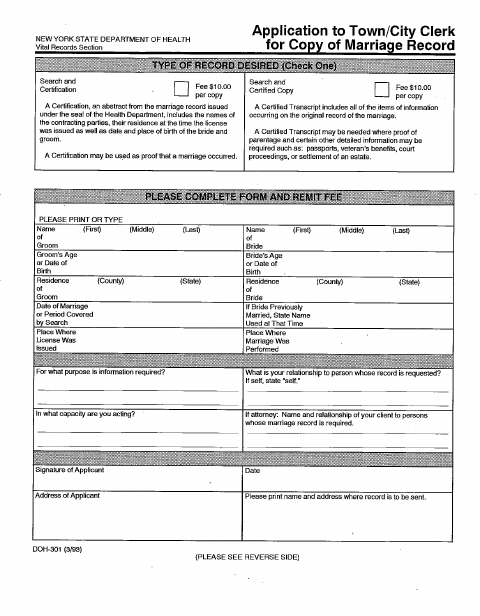 First page of the Marriage Record Copy Application