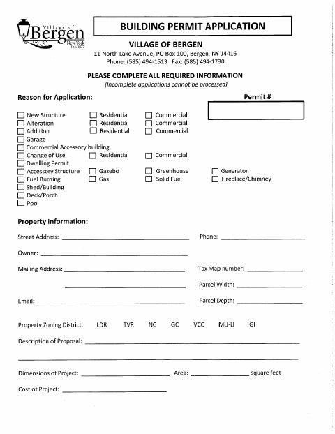 First page of the Building Permit Application