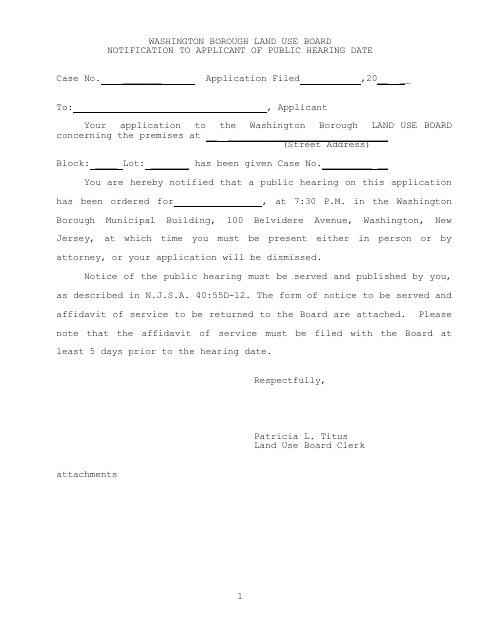 First page of the Land Use Board Variance Application