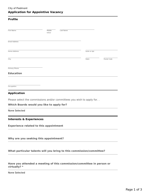 First page of the Application for Appointive Vacancy Profile Education