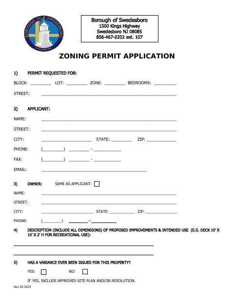 First page of the Zoning Permit Application