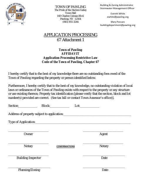 First page of the Application Processing Affidavit