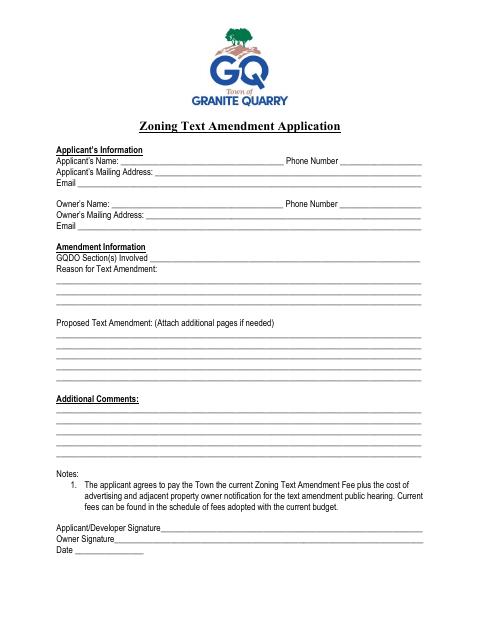First page of the Zoning Text Amendment Application