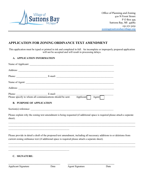 First page of the Zoning Ordinance Text Amendment Application